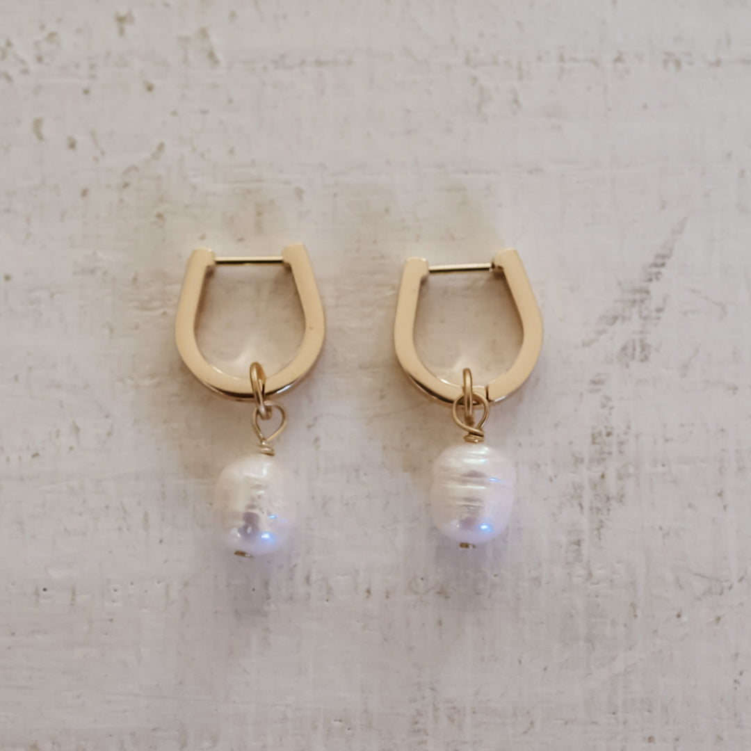 U-shape Pearl Drop Hoops