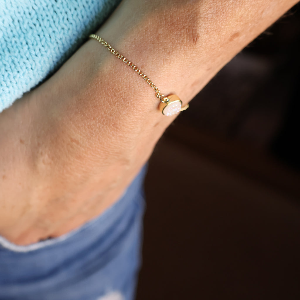 Starlight Druzy Adjustable Bracelet in Pearl