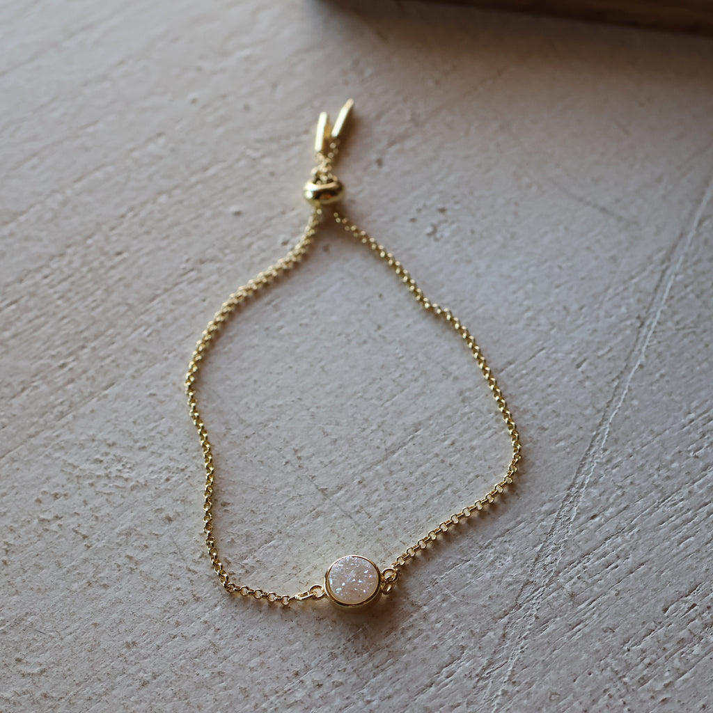 Starlight Druzy Adjustable Bracelet in Pearl