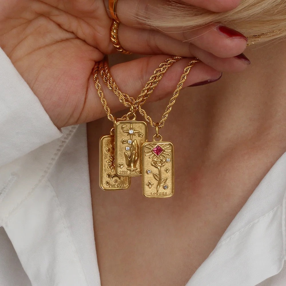 Lovers Tarot Card Rope Chain Necklace