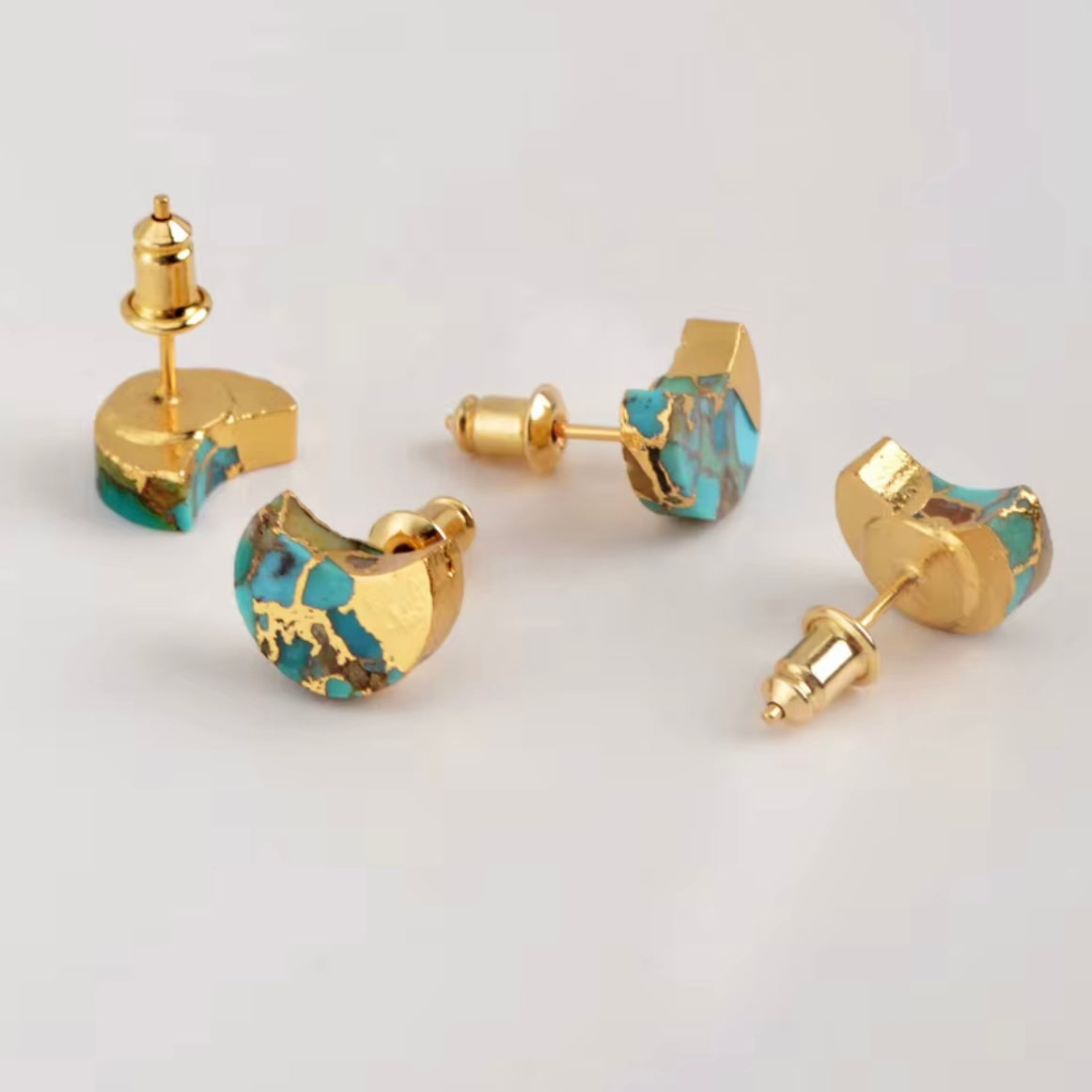 Copper Turquoise Crescent Earrings