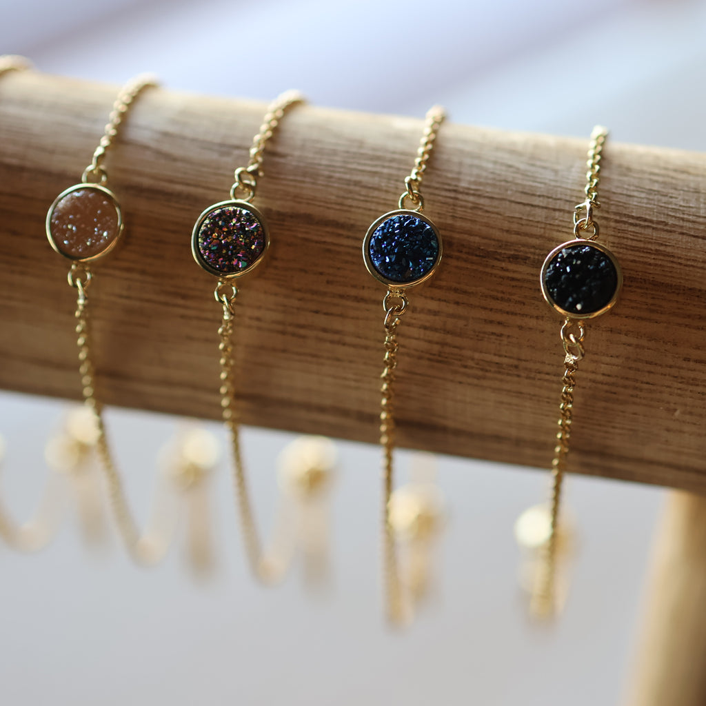 Starlight Druzy Adjustable Bracelet in Deep Blue