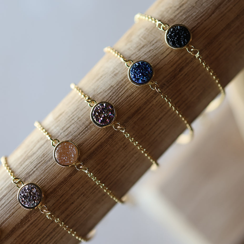 Starlight Druzy Adjustable Bracelet in Deep Blue