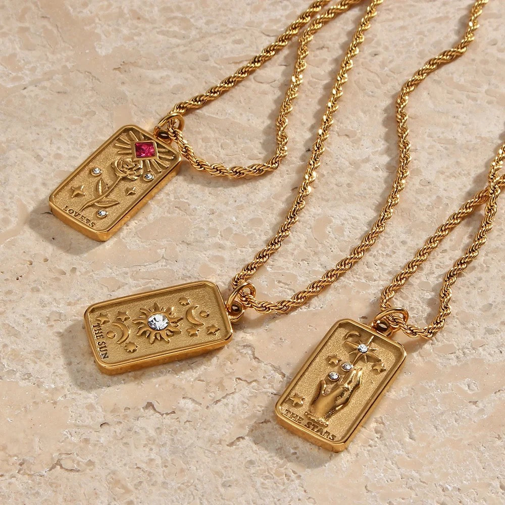 Lovers Tarot Card Rope Chain Necklace