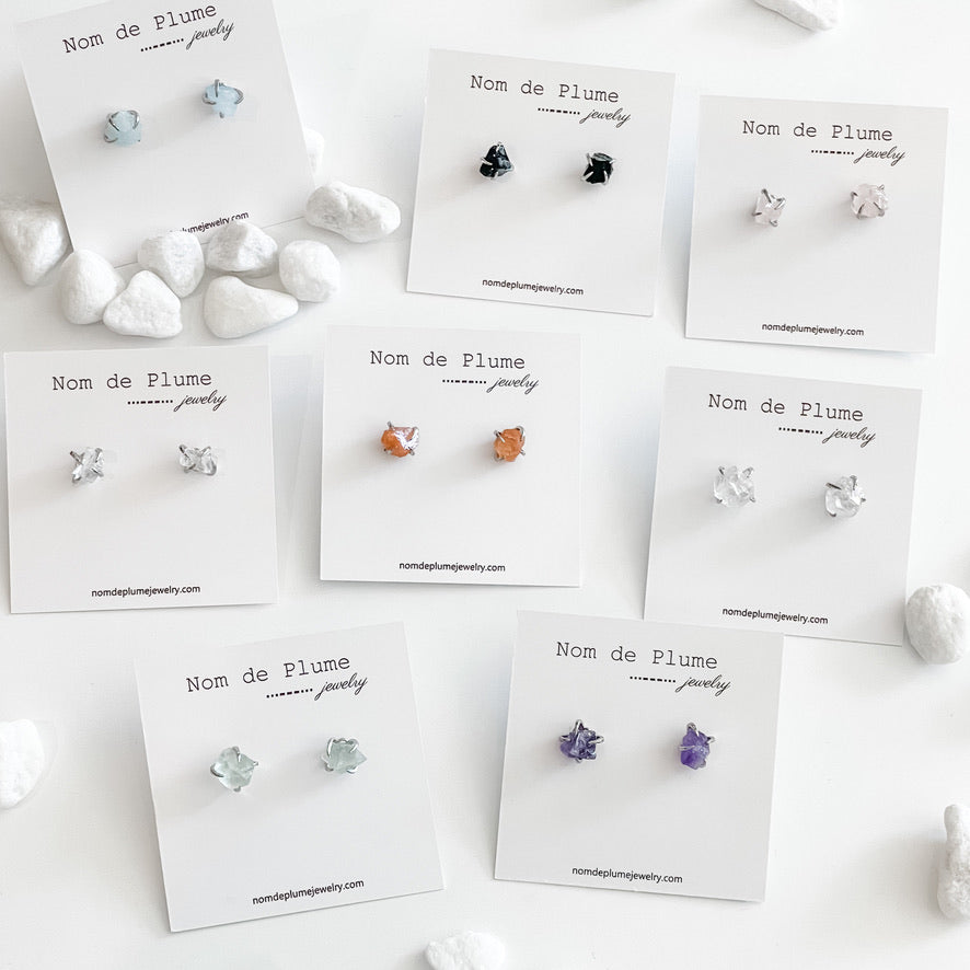 Rough Gemstone Claw Earrings