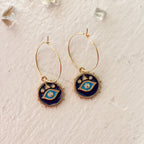 Blue Enamel Evil Eye Hoops