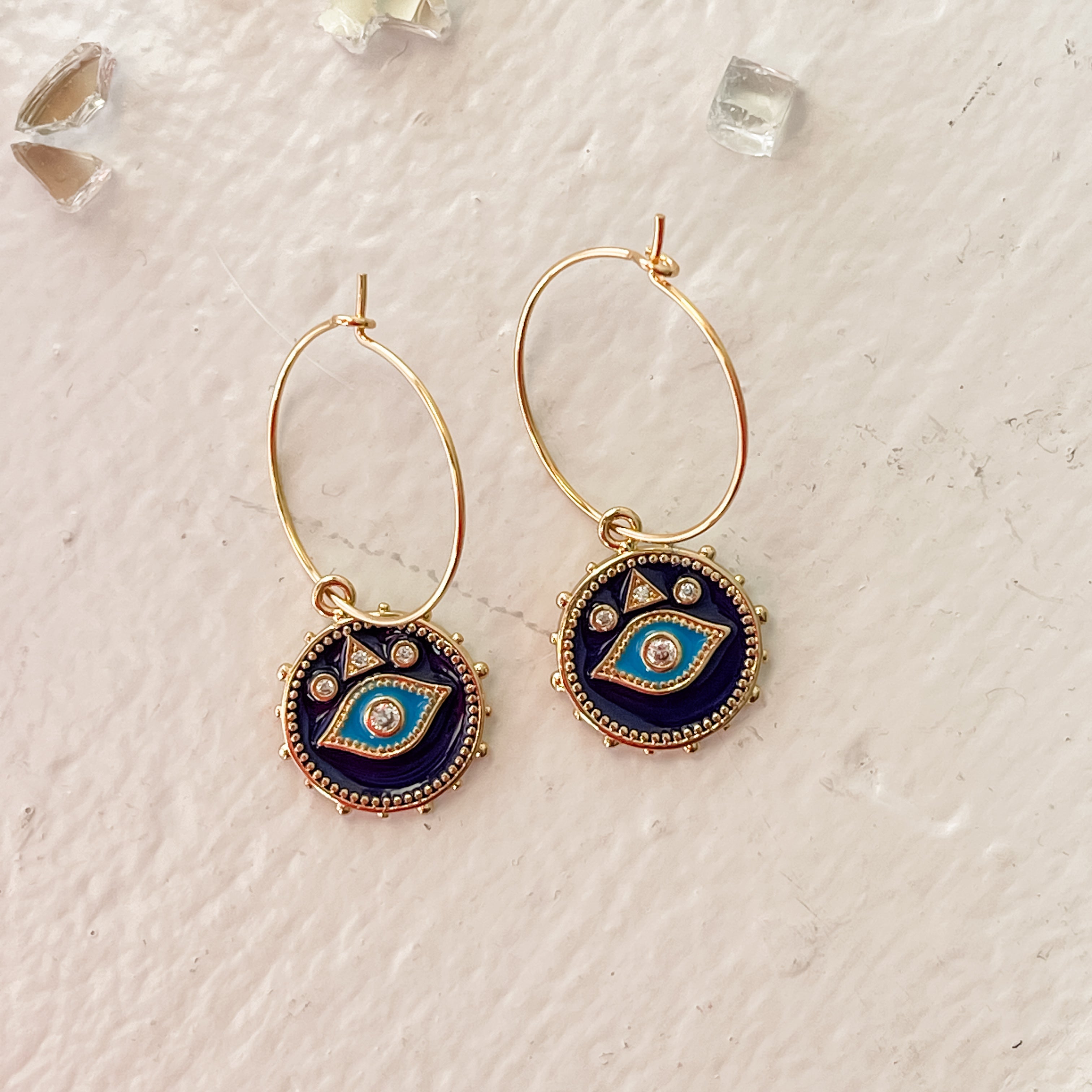 Blue Enamel Evil Eye Hoops