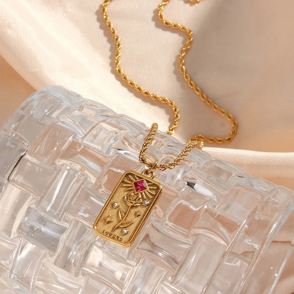 Lovers Tarot Card Rope Chain Necklace