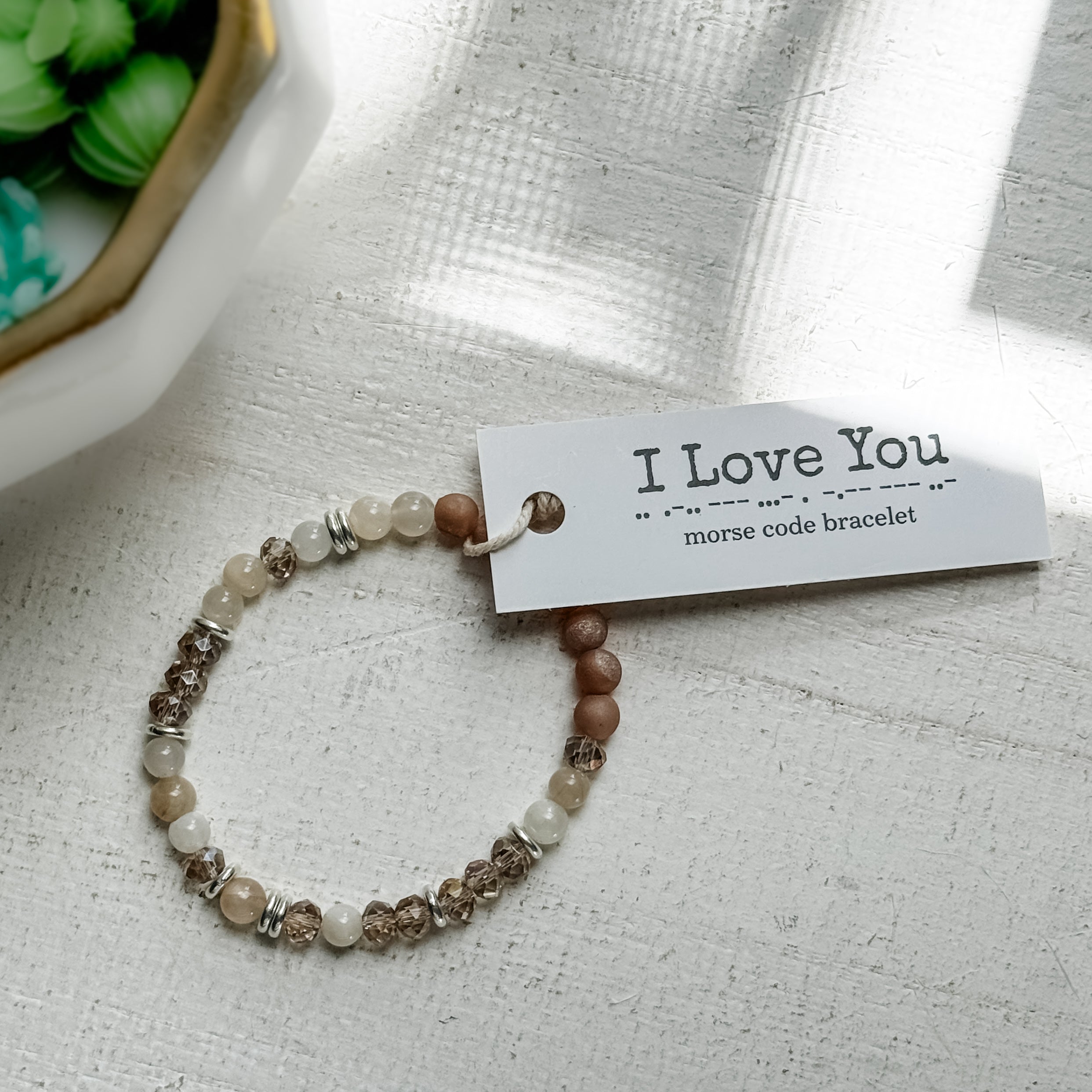 Morse Code Bracelet in Moonstone